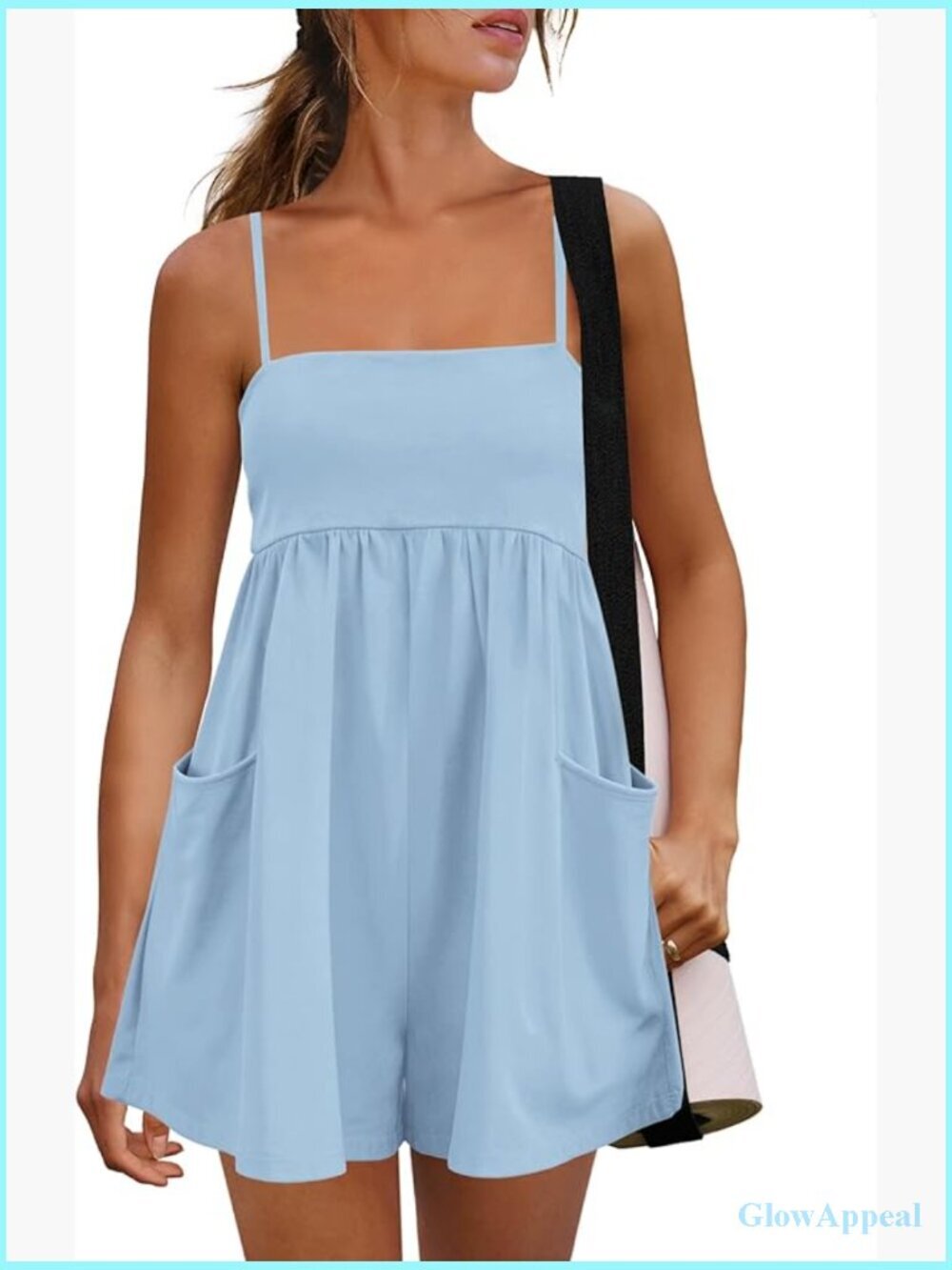 Square Neck Spaghetti Strap Romper with Pockets